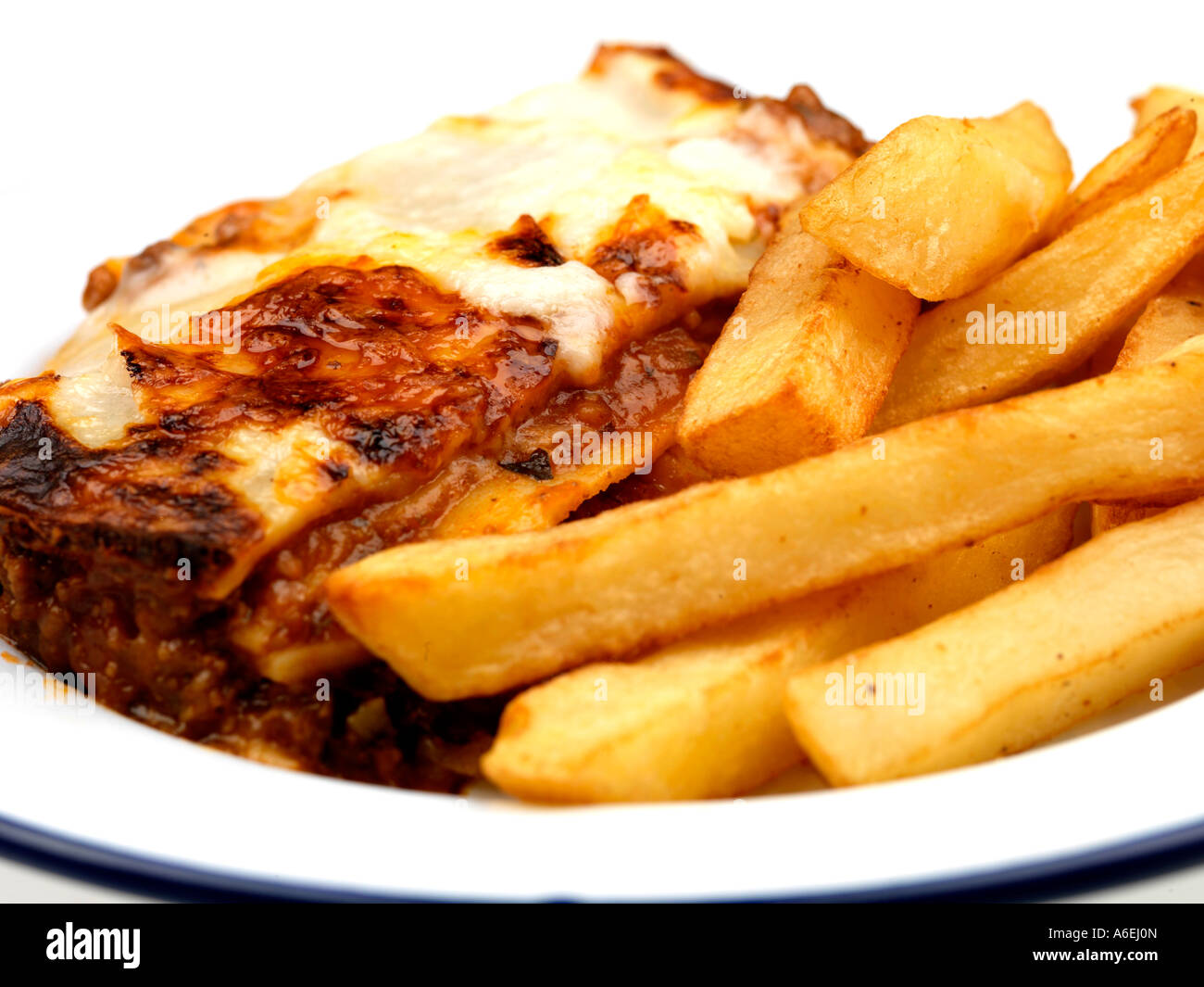 Italian Style Lasagne and Chips Stock Photo, Royalty Free Image