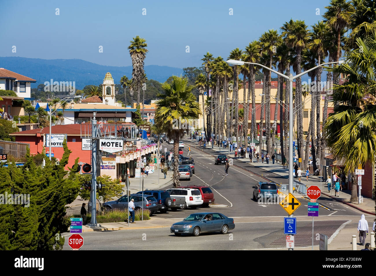 View over the main street in Santa Cruz California USA Stock Photo