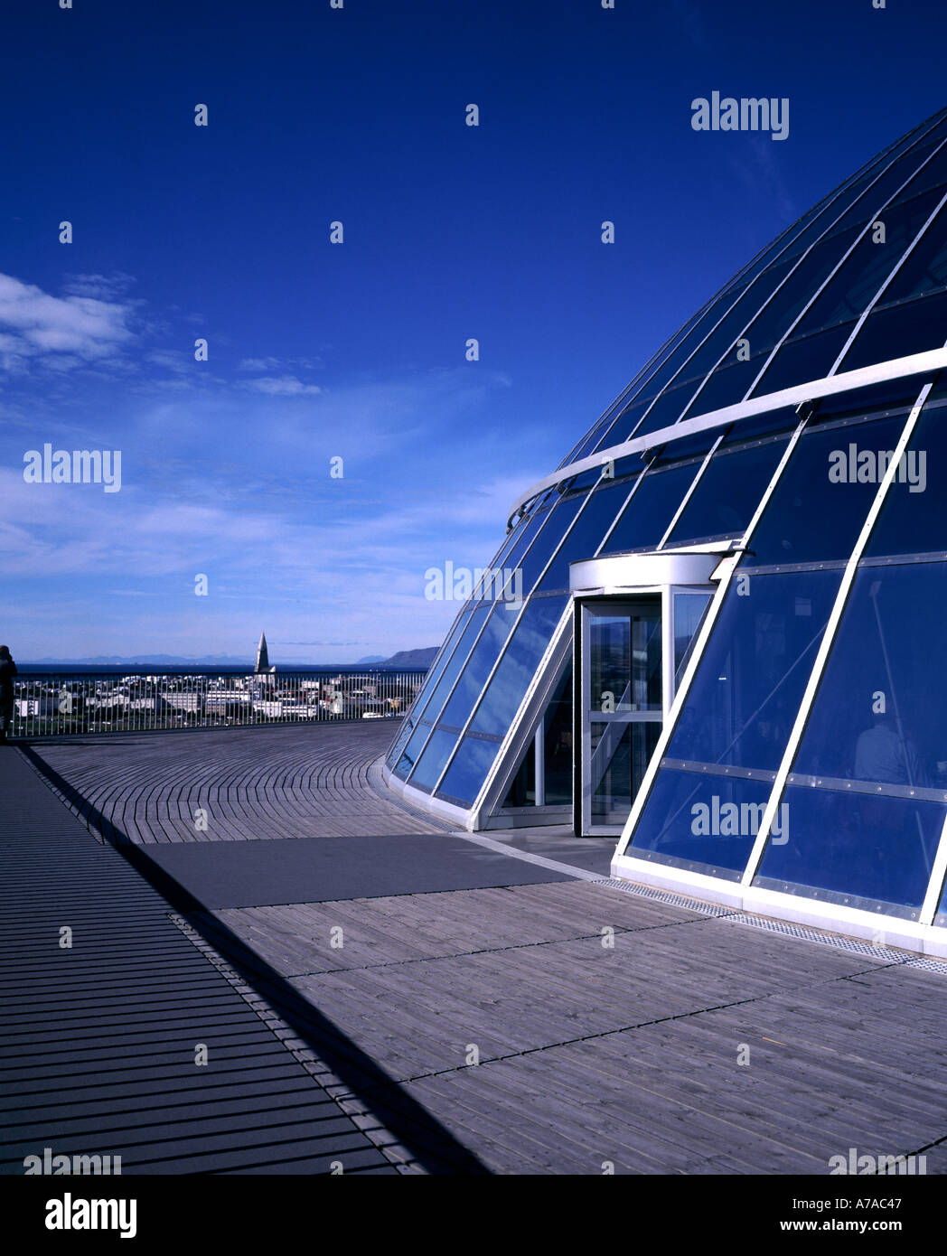 Glass dome Building Reykjavik Iceland restaurant and observation Stock