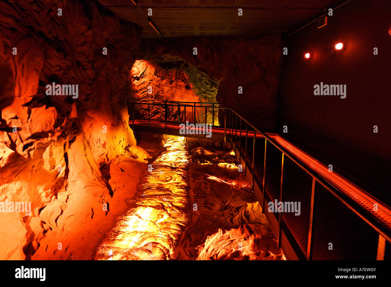 The formation of the lava caves is shown in a modern multimedia Stock