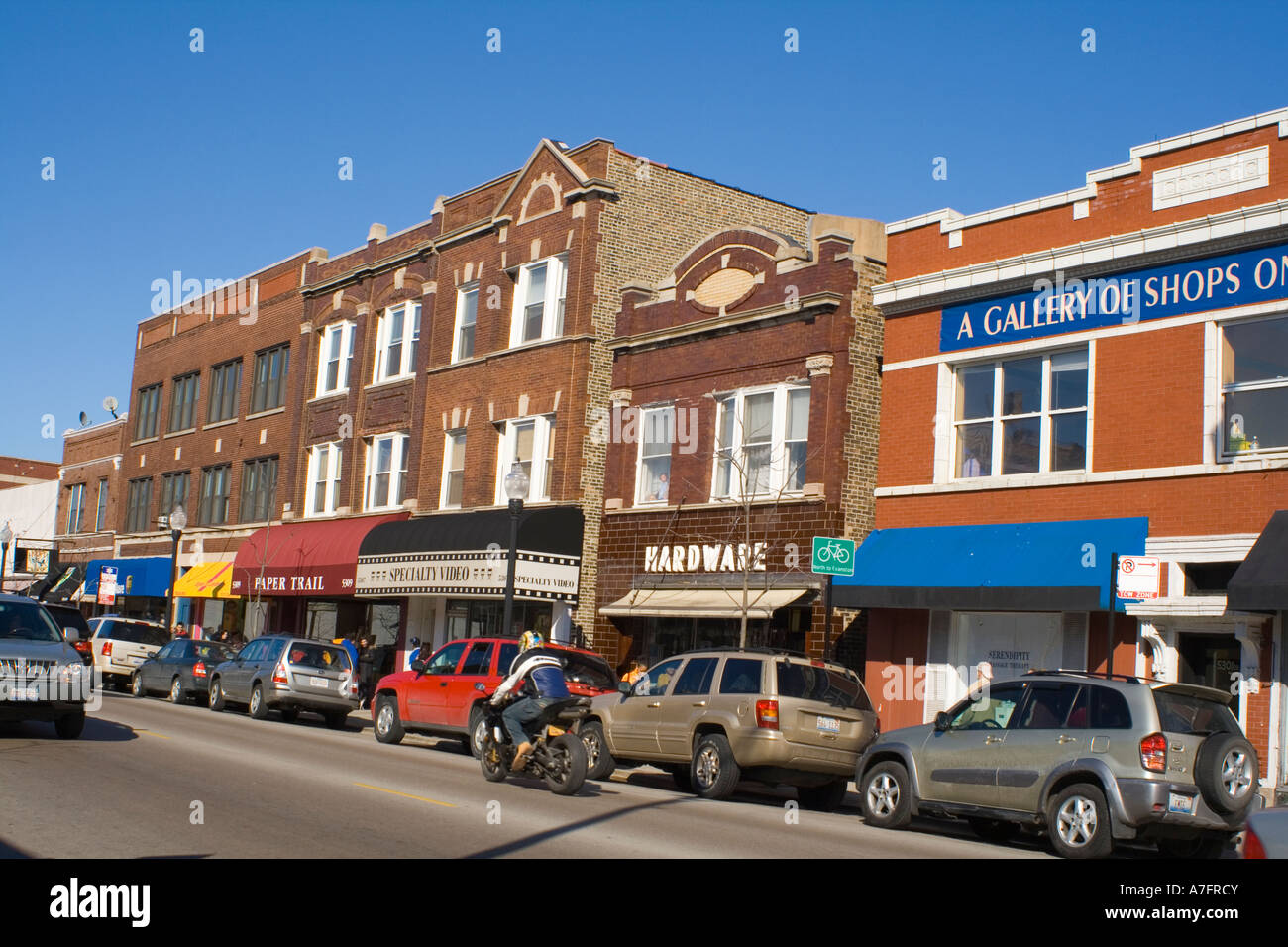 the main street in the old swedish neighborhood Andersonville Stock