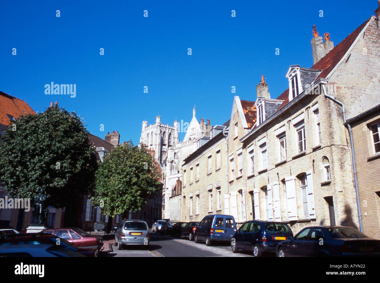 houses in old quarter of St Omer Northern France Stock Photo, Royalty