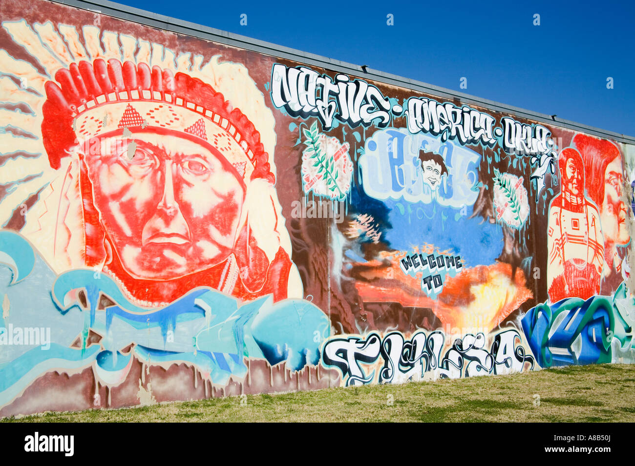 Mural on Historic Route 66 Downtown Tulsa Oklahoma USA Stock Photo