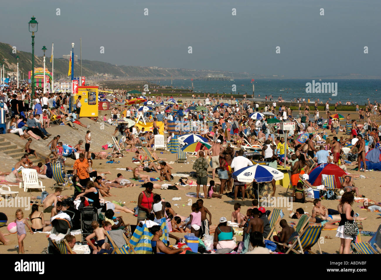 Crowded beach Bournemouth Dorset England UK Stock Photo, Royalty Free Image 3940798 Alamy