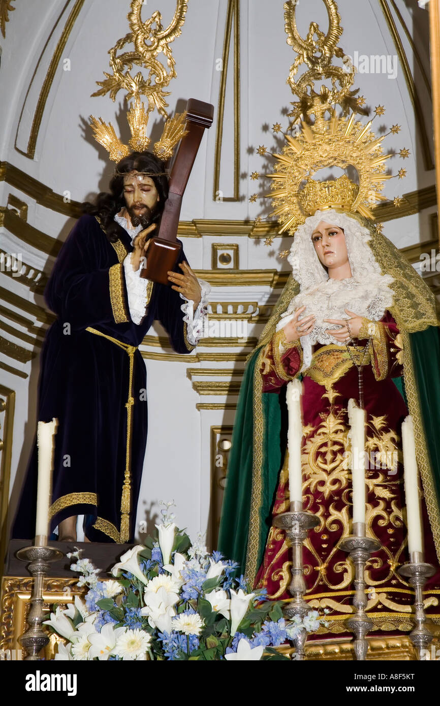 Statues of Mary and Jesus carrying the cross in the church of El Stock Photo 12084923 Alamy