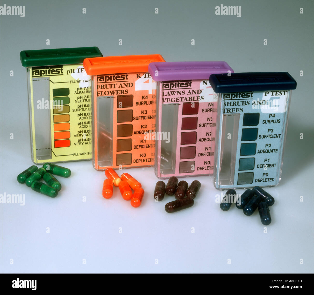 Commercial retail soil testing kit for pH potash phosphate and Stock
