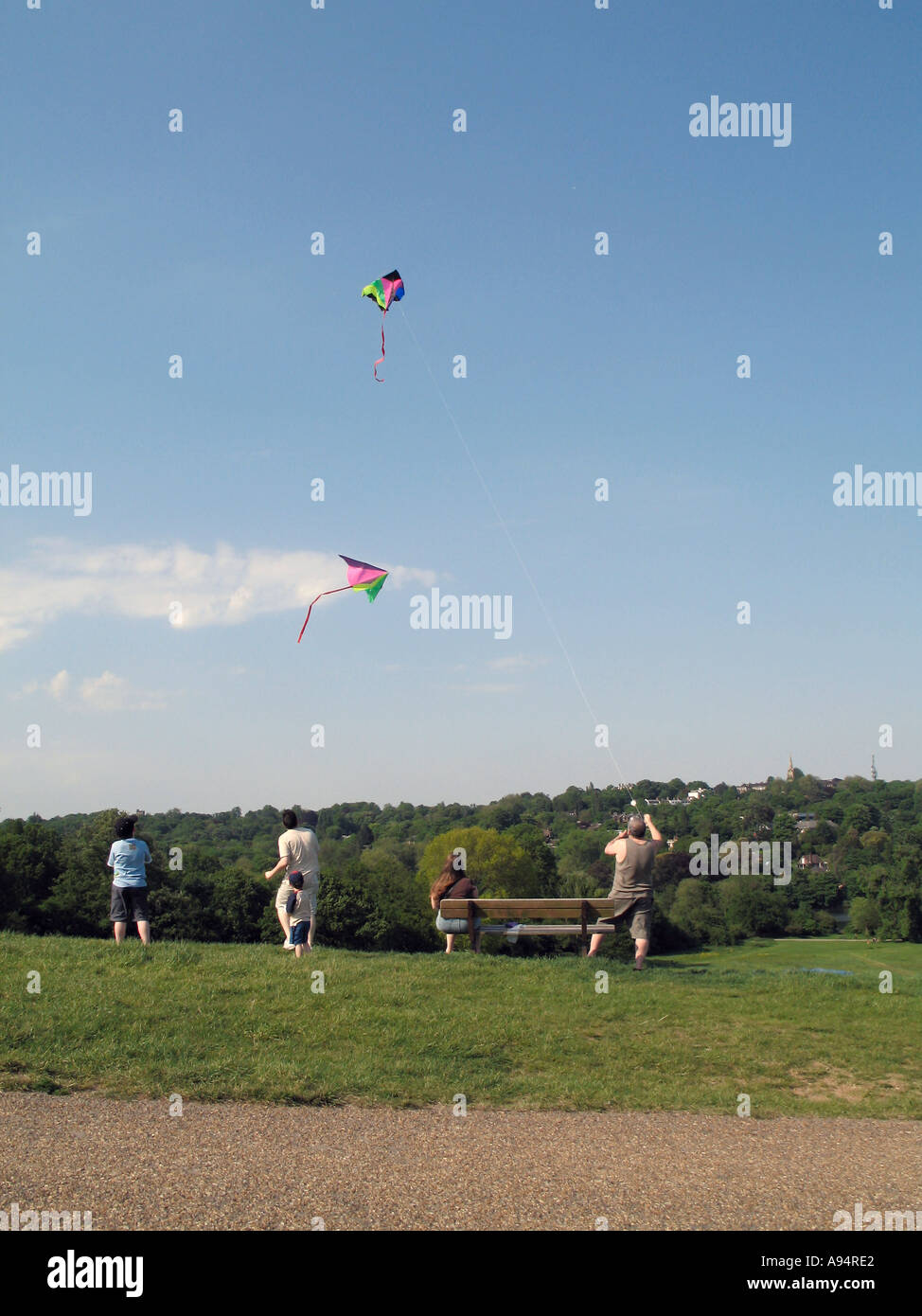 man flying kite on Parliament Hill Hampstead Heath Stock Photo, Royalty
