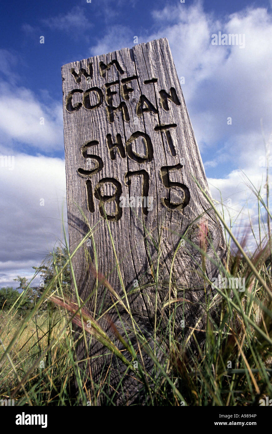 RECREATED GRAVE MARKER AT BOOT HILL CEMETERY, OGALLALA, NEBRASKA Stock Photo, Royalty Free Image