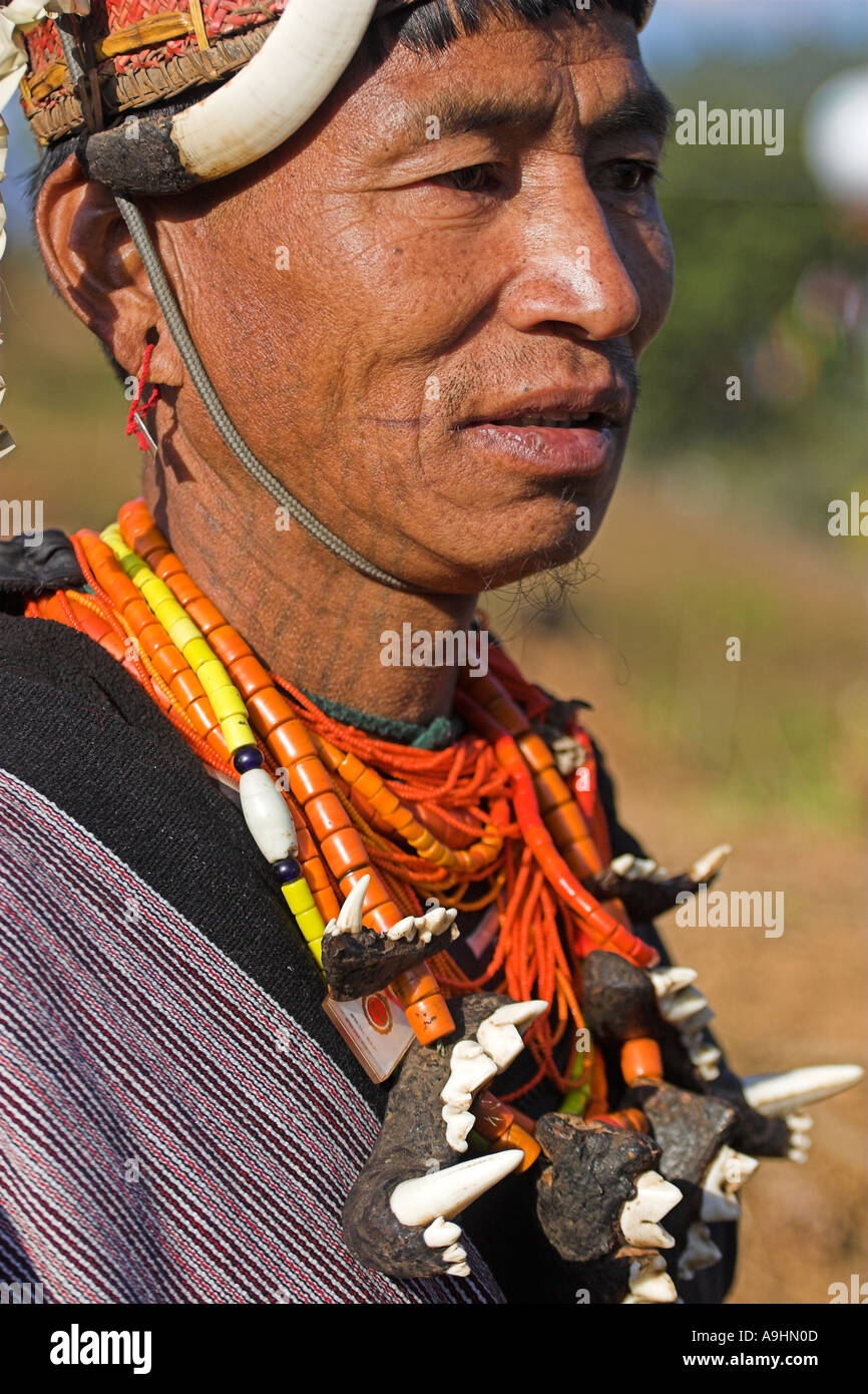 MYANMAR Sagaing Division Lahe village <b>Naga man</b> wearing headdress decorated <b>...</b> - myanmar-sagaing-division-lahe-village-naga-man-wearing-headdress-decorated-A9HN0D