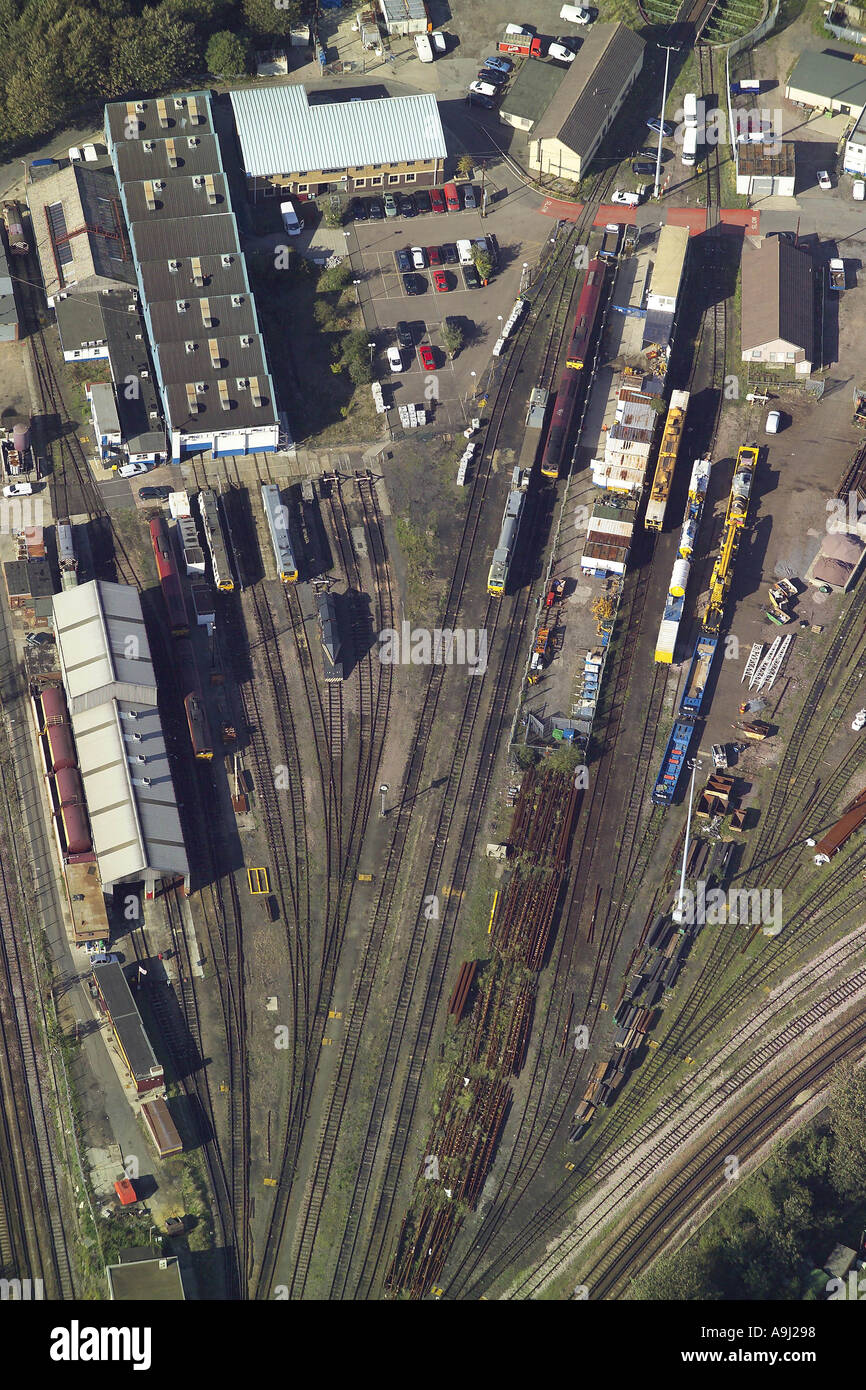 Aerial view of a Train Depot and Railway Goods Yard Stock Photo