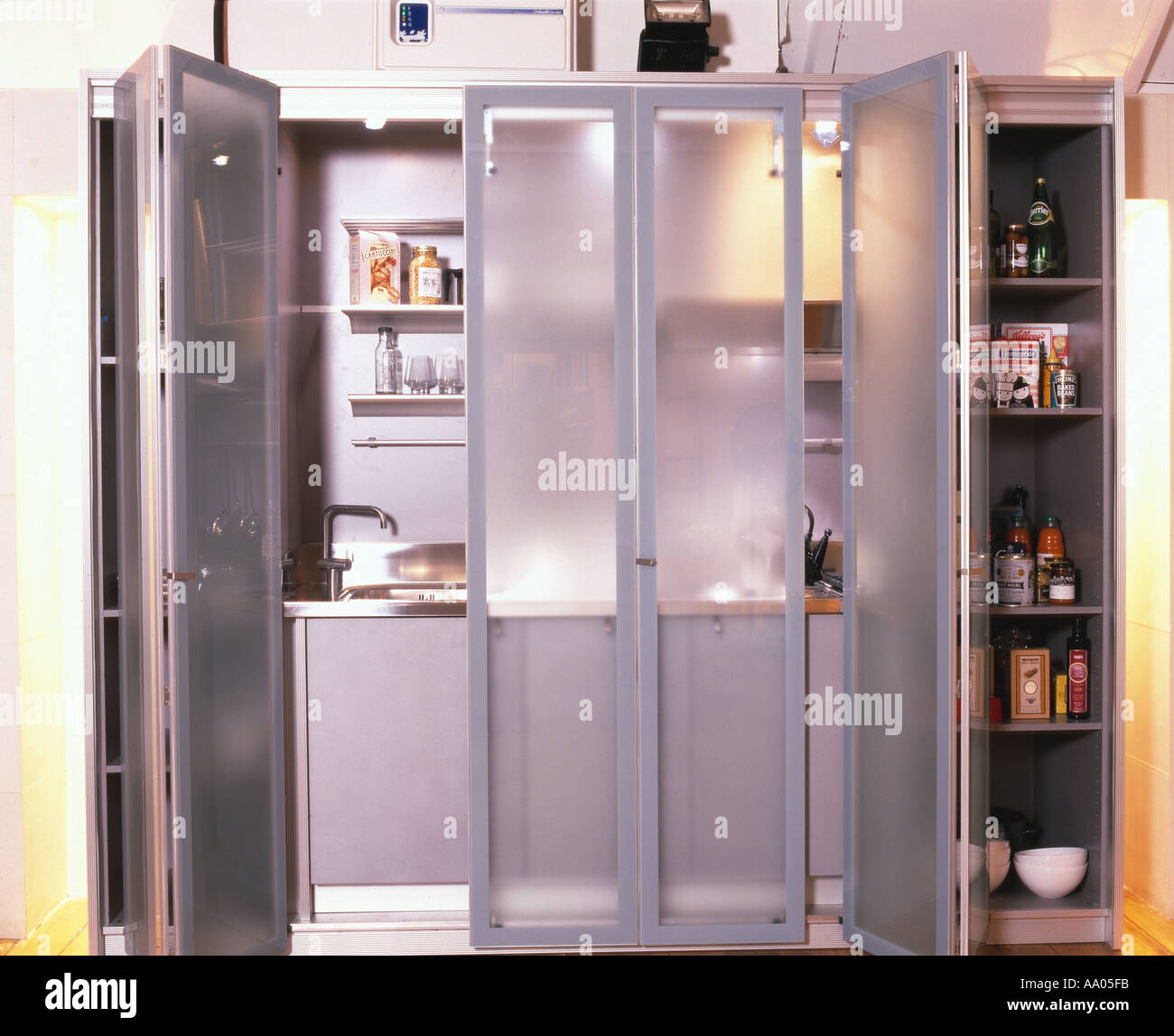 Small Spaces Kitchen In Cupboard With Sliding Doors Overall