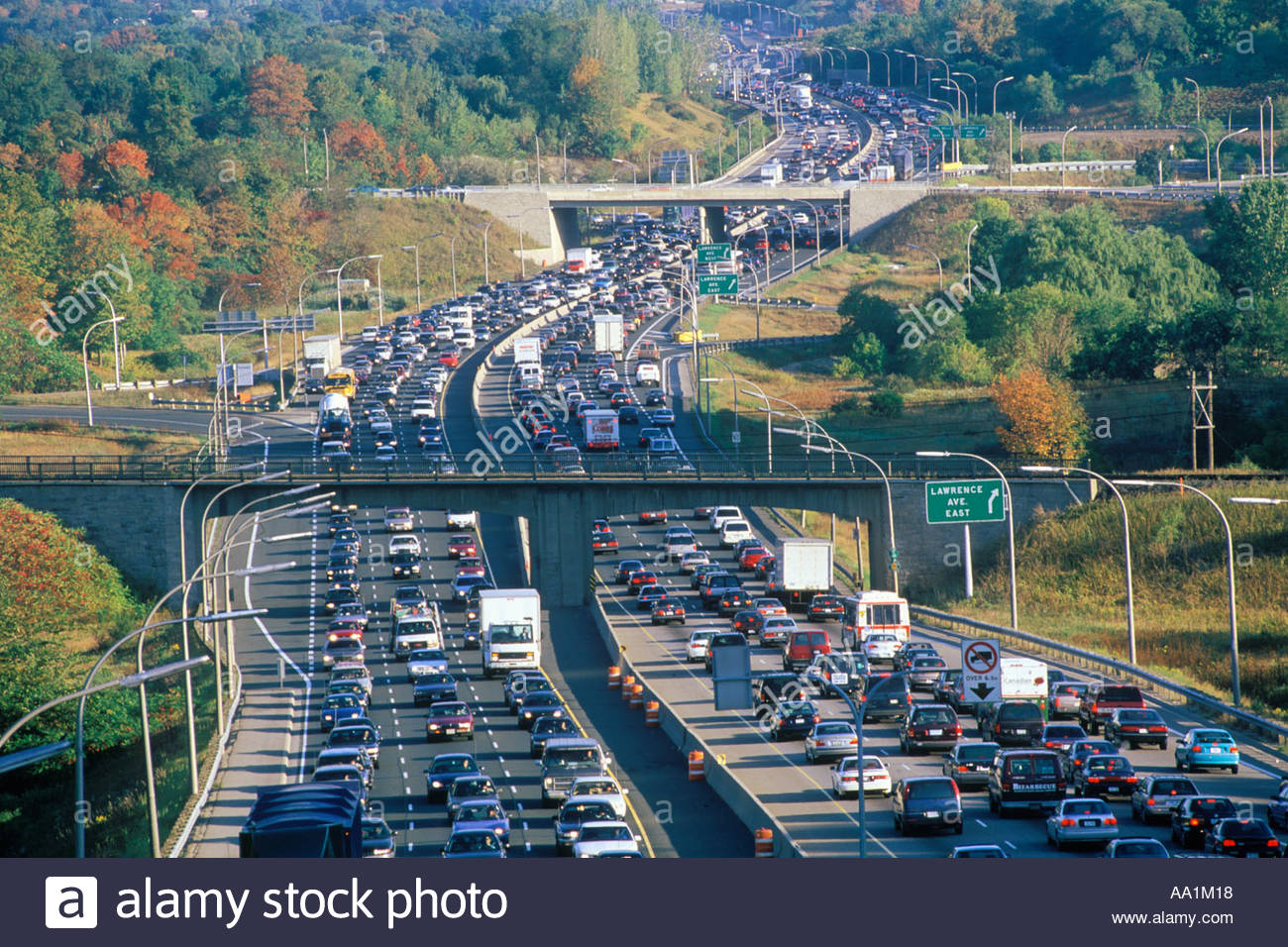 Morning rush hour traffic jam on the Don Valley Parkway going into