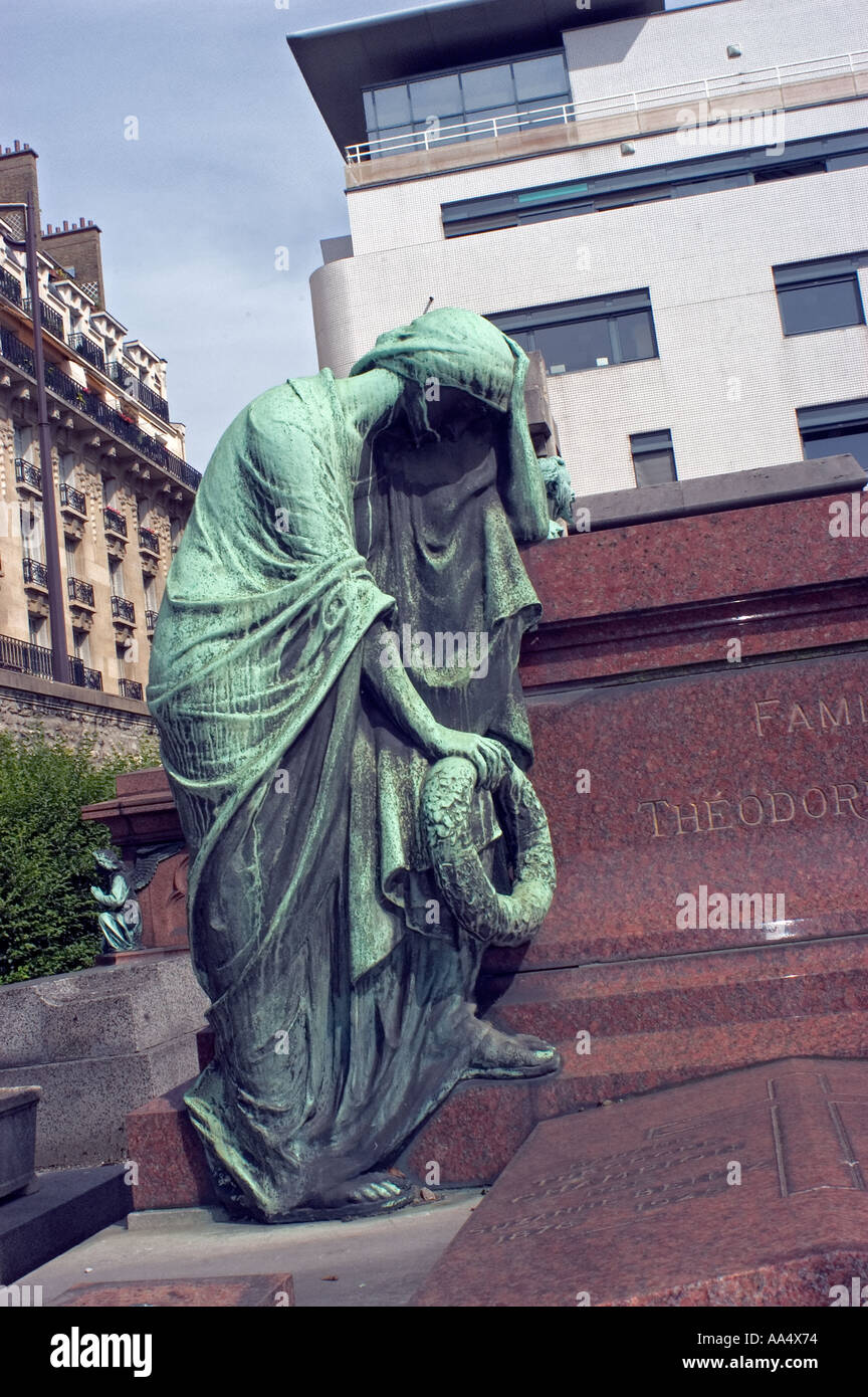 Paris France Public Art Montmartre Cemetery Statue Of Weeping Female