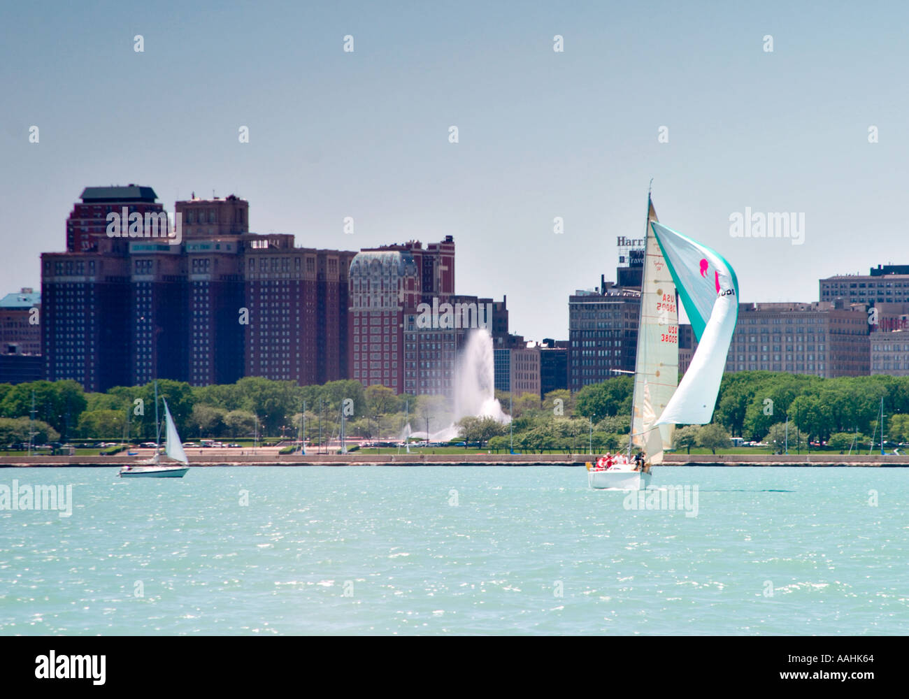 Sailboats Sailing On Lake Michigan In Chicago Il, Near Buckingham Stock