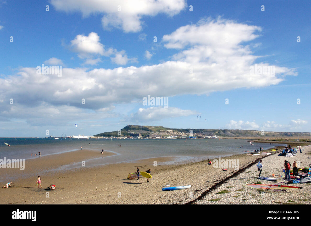 View to the Isle of Portland at Portland Harbour, Weymouth, Dorset