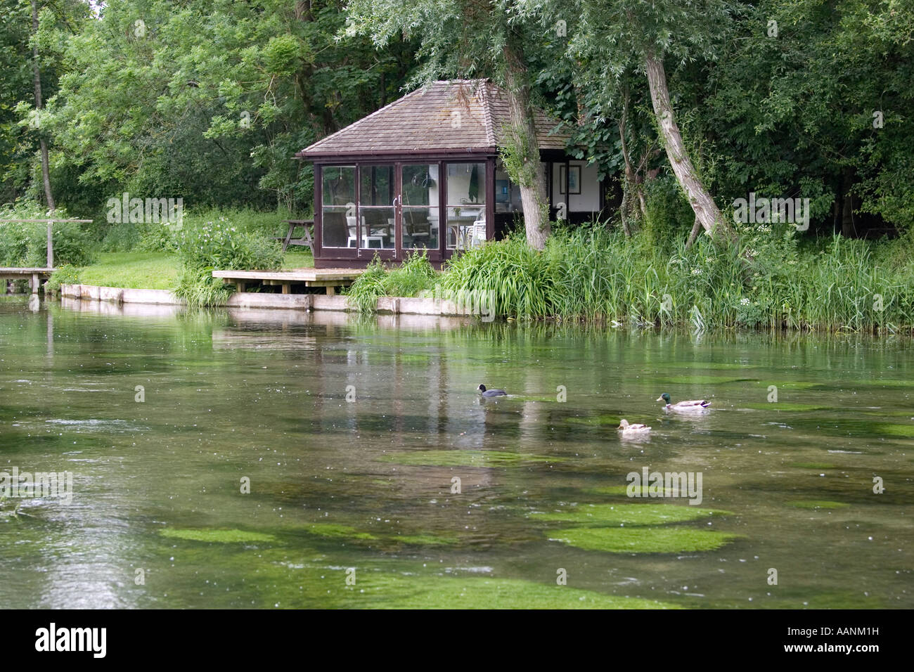Fishing hut River Test Hampshire England UK Stock Photo, Royalty Free