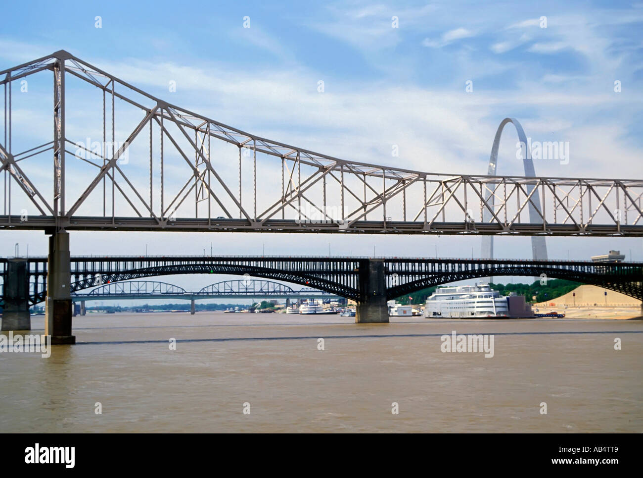 Three bridges cross the Mississippi River at St Louis Missouri MO Stock Photo, Royalty Free ...