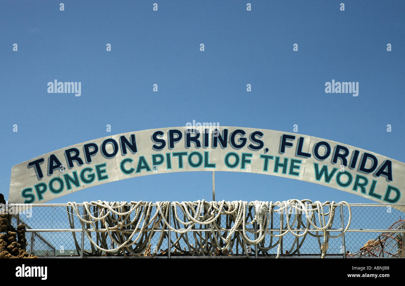 Tarpon Springs Florida Sponge Capital of the World Sign fl Stock Photo