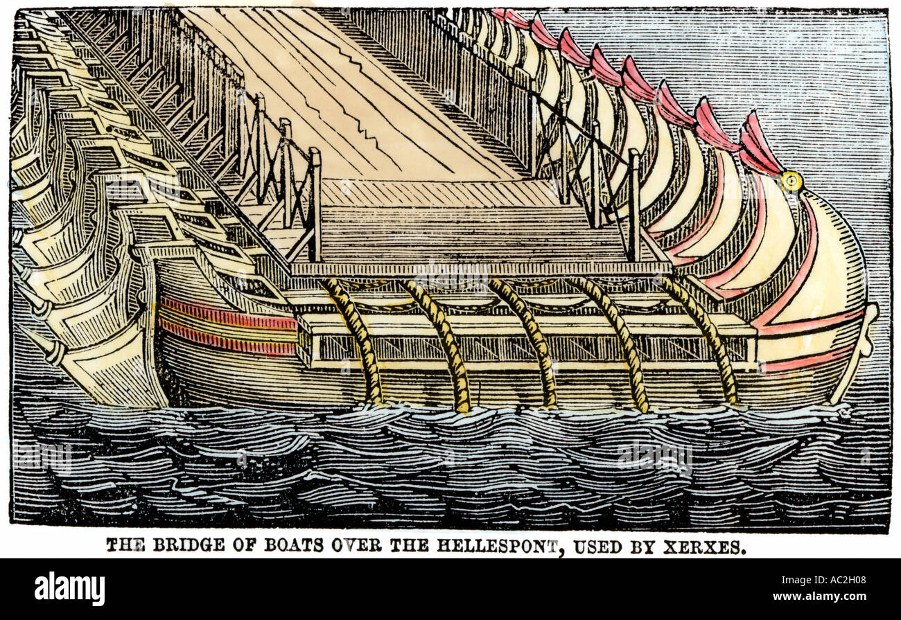 Bridge of boats for Xerxes Persian army to cross the Hellespont into 