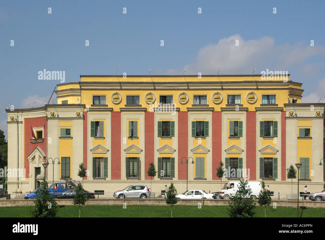 Tirana Albania government buildings in Skanderbeg Square Stock Photo