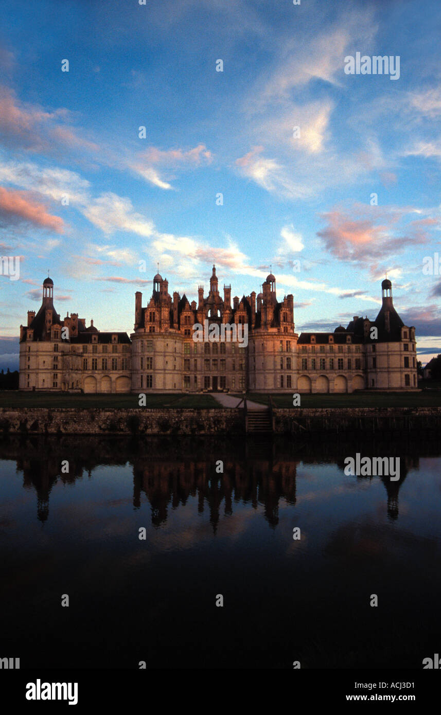 Sunset At Chateau De Chambord And The Closson River Loire Valley