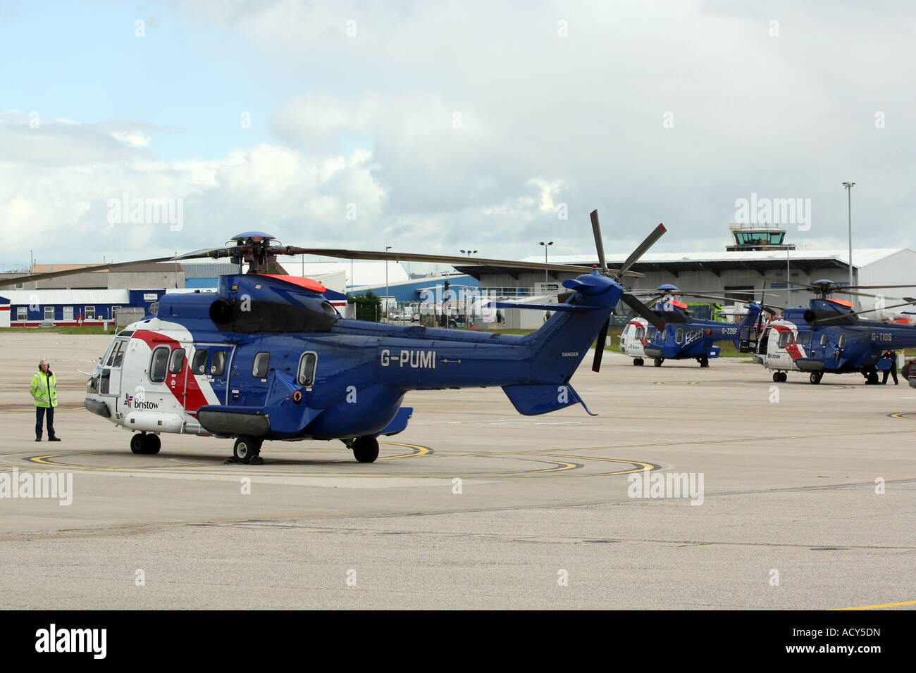 Bristows helicopters at Bristows base in Aberdeen Airport, Scotland