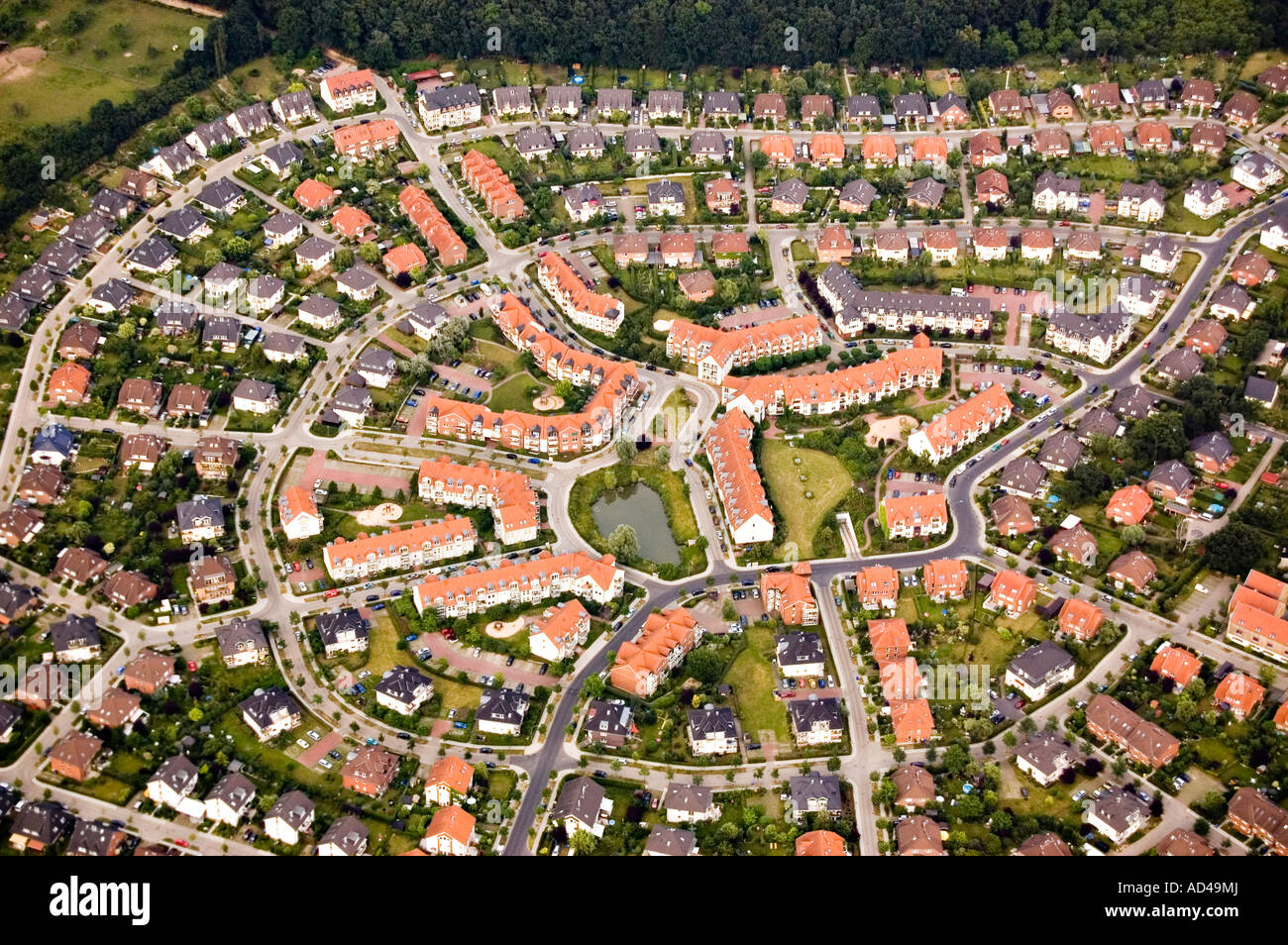 Housing estate PotsdamEiche, aerial view, Potsdam, Germany Stock Photo, Royalty Free Image