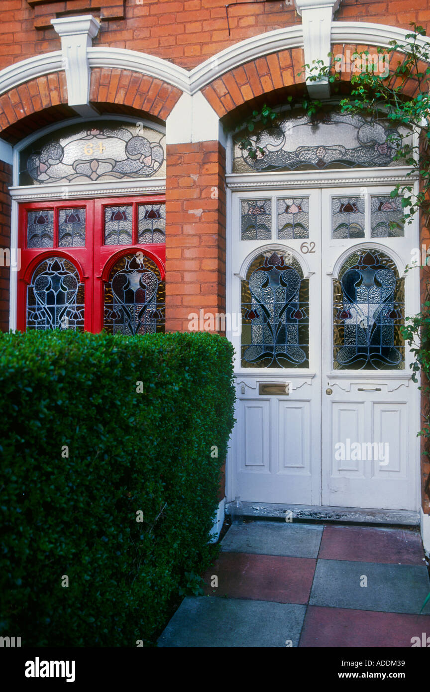 Victorian front doors terraced houses London Stock Photo, Royalty Free
