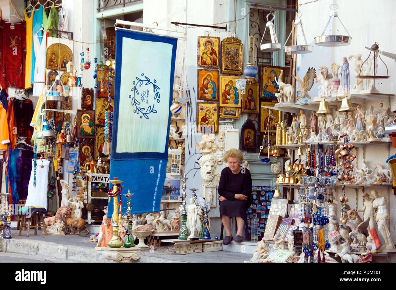Shops and storefronts in the Plaka of downtown Athens, Greece Stock Photo, Royalty Free Image