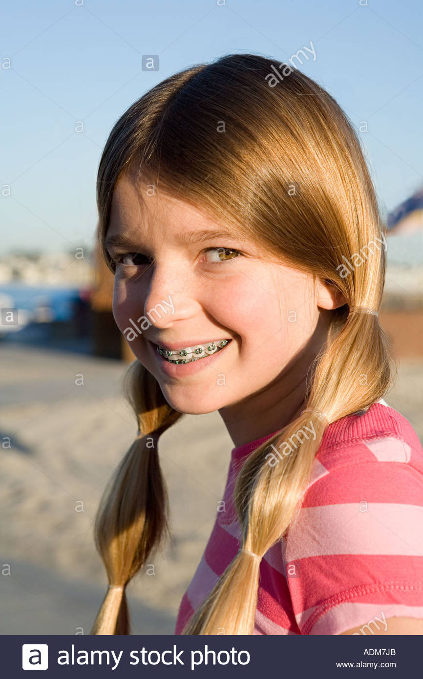 Girl With Pigtails And Braces Sto