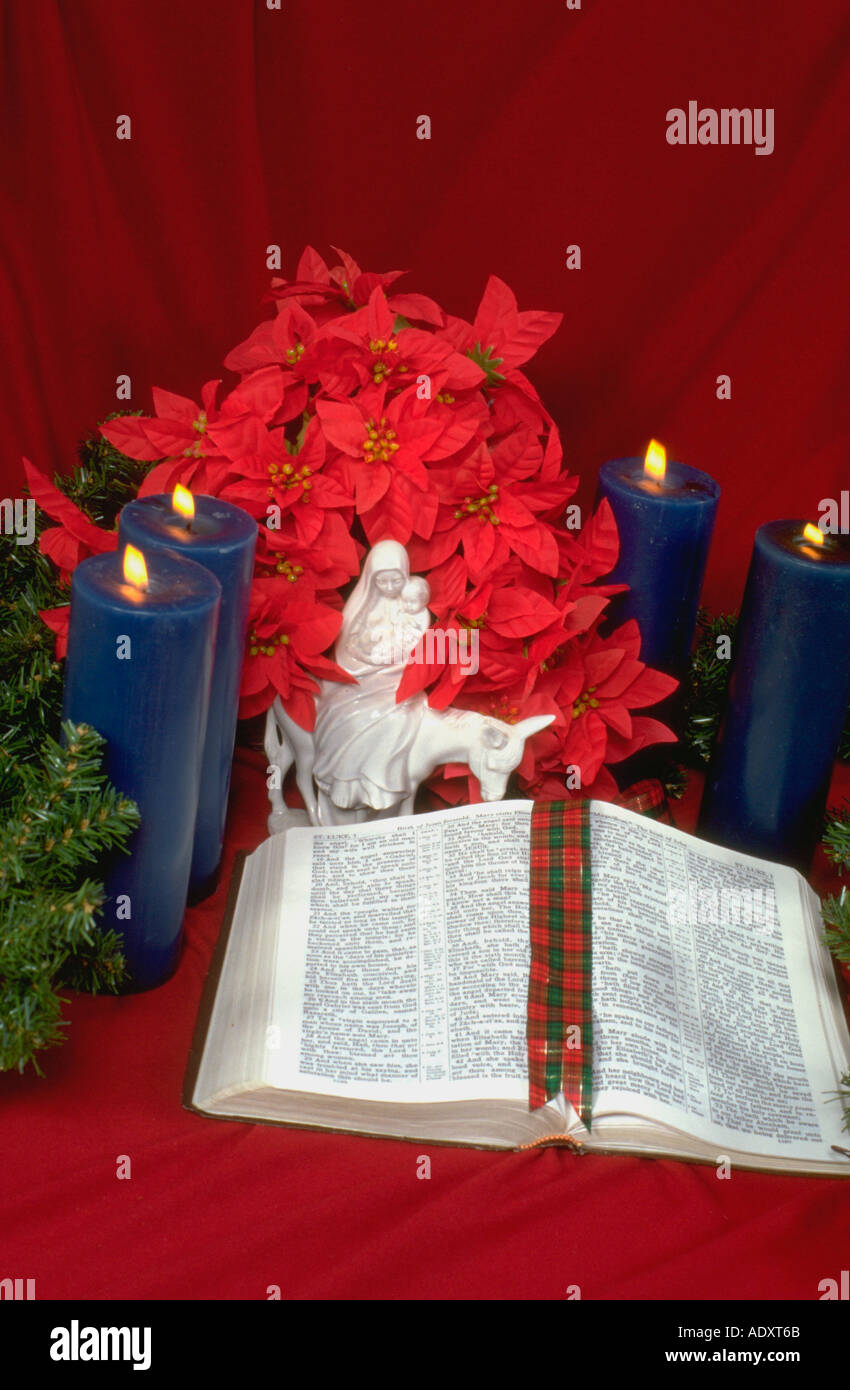 Bible advent candles poinsettias and Lliadro porcelain figurine of