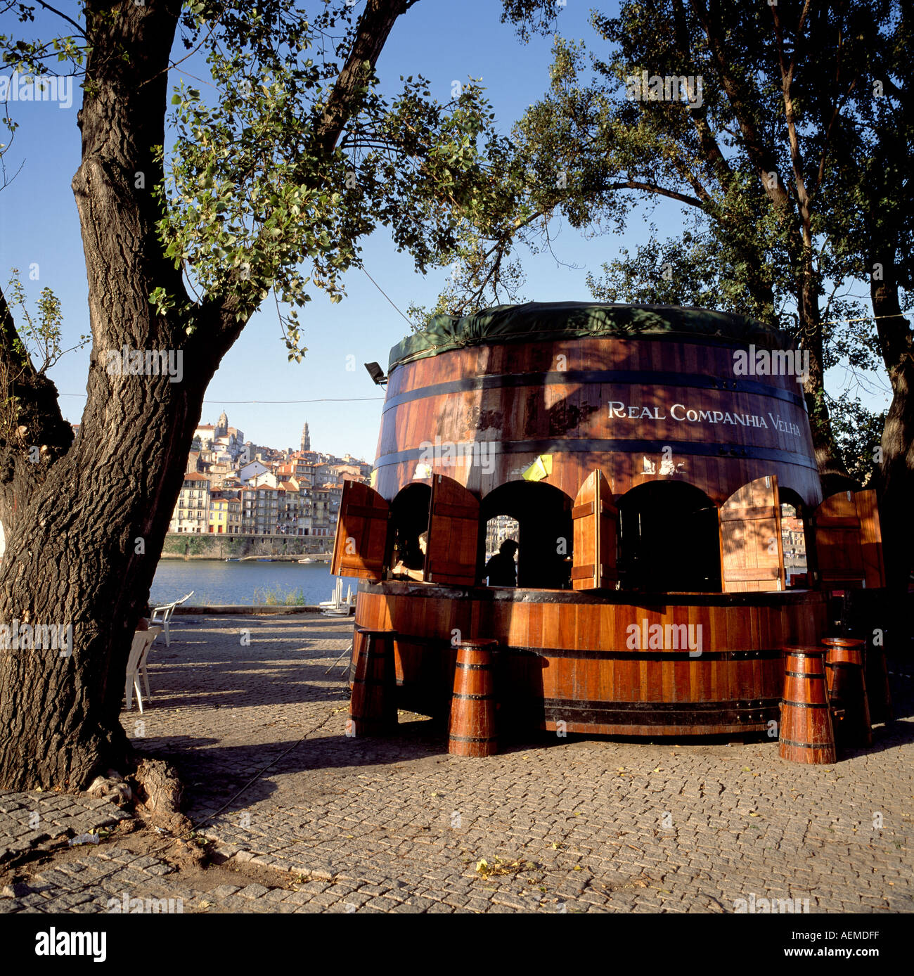 Port wine tasting bar in a giant vat at Douro riverside, Vila Nova de