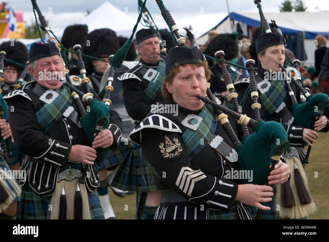 Scottish Highland Games Towie Pipe Band Braemar gathering, Scotland Stock Photo, Royalty Free