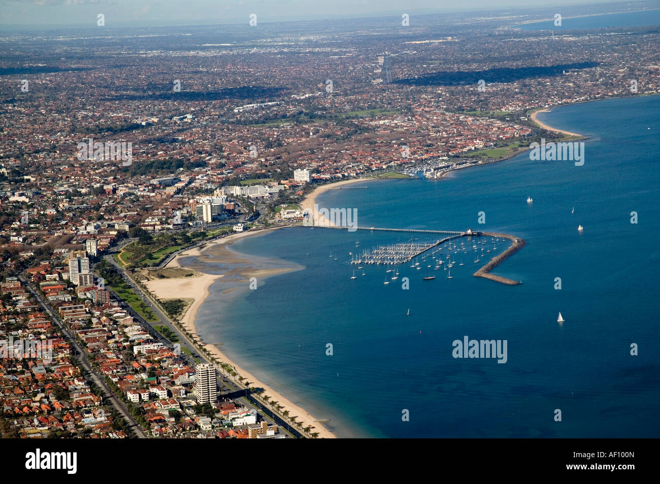 aerial image of Melbourne bayside suburb of St.Kilda Stock Photo