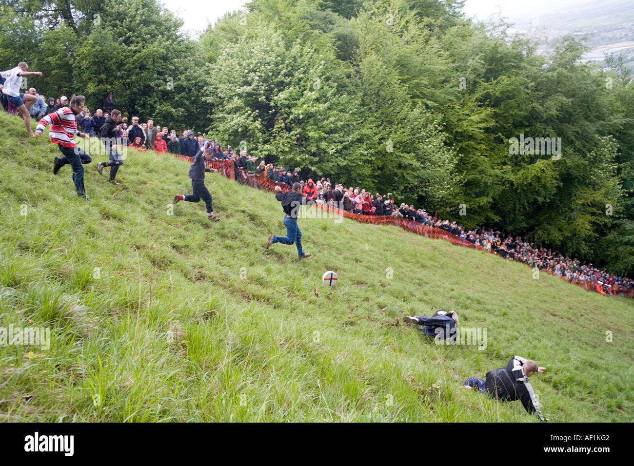 Coopers Hill Cheese Rolling event on the Cotswolds at Brockworth Stock