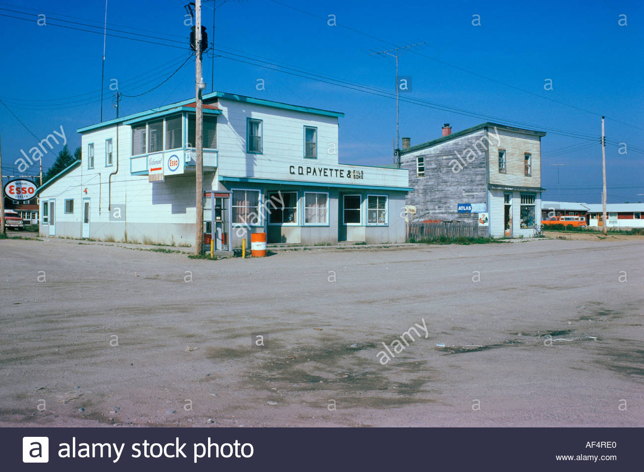 Stores on the main street in the frontier village of Gogama Ontario