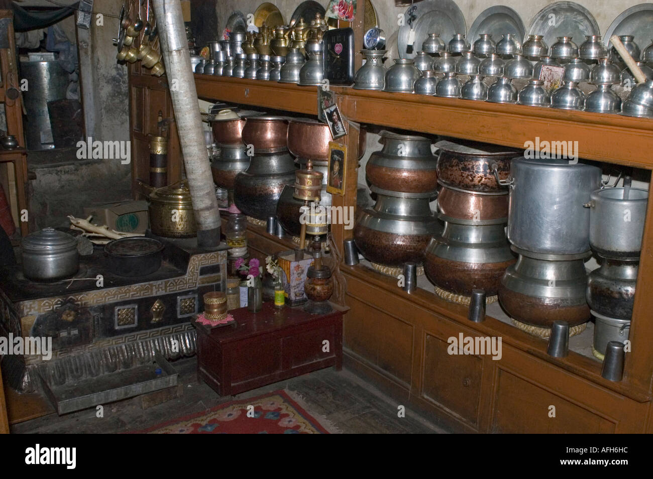 Traditional kitchen in Ladakh, Jammu and Kashmir, India Stock Photo