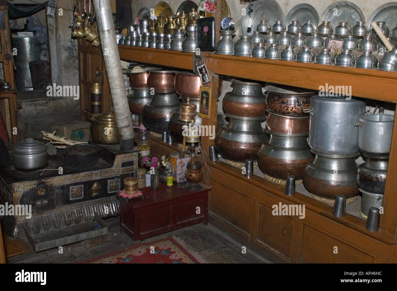 Traditional kitchen in Ladakh, Jammu and Kashmir, India Stock Photo