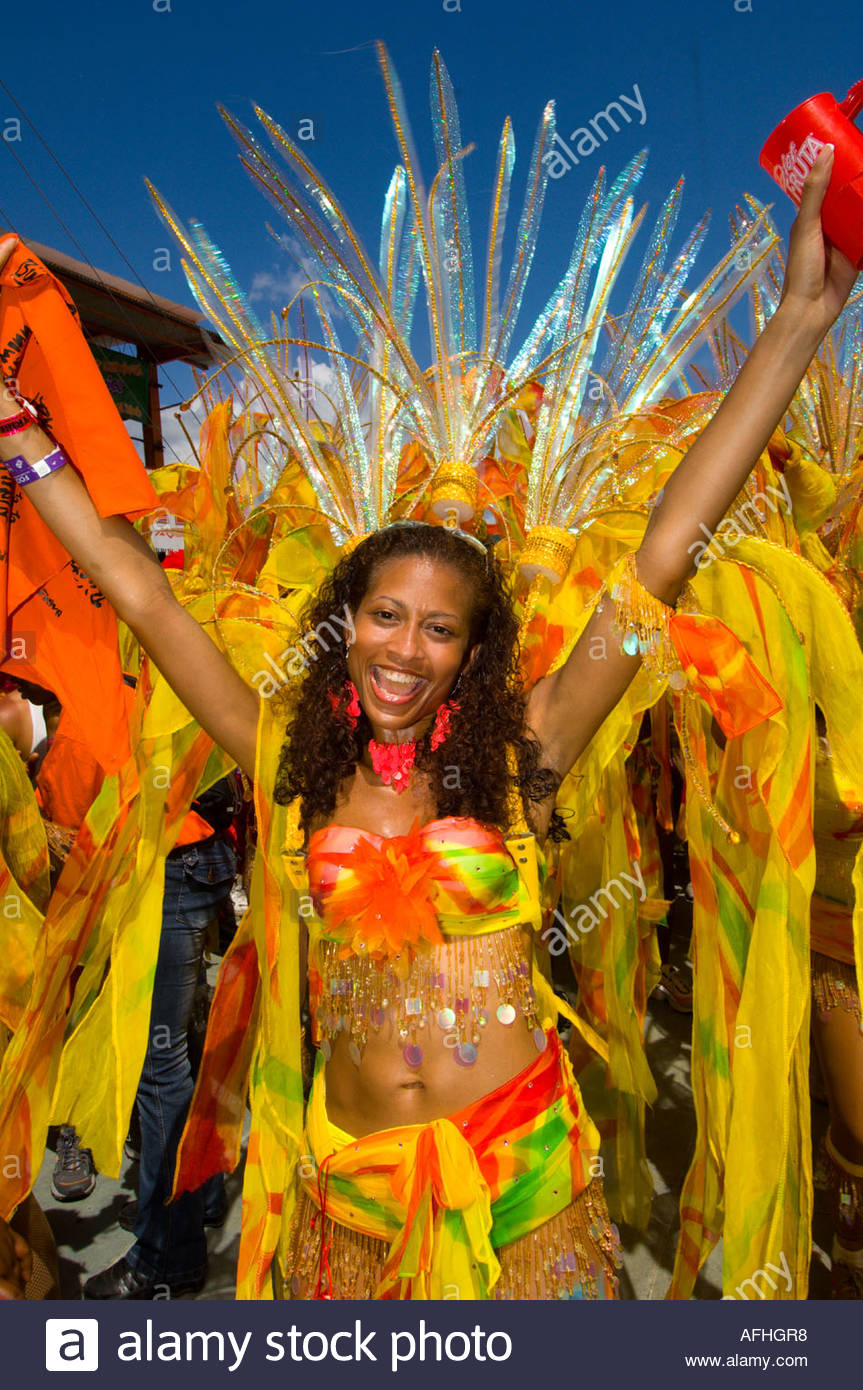 Woman in Carnival costume bikini mas Trinidad Carnival Port of Spain