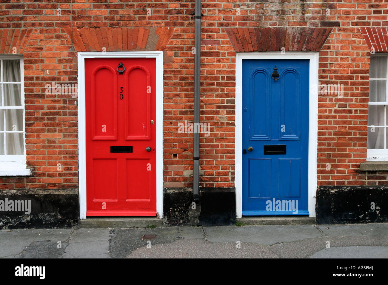 Two Victorian Front Doors In Terraced Housing Southwold Suffolk UK