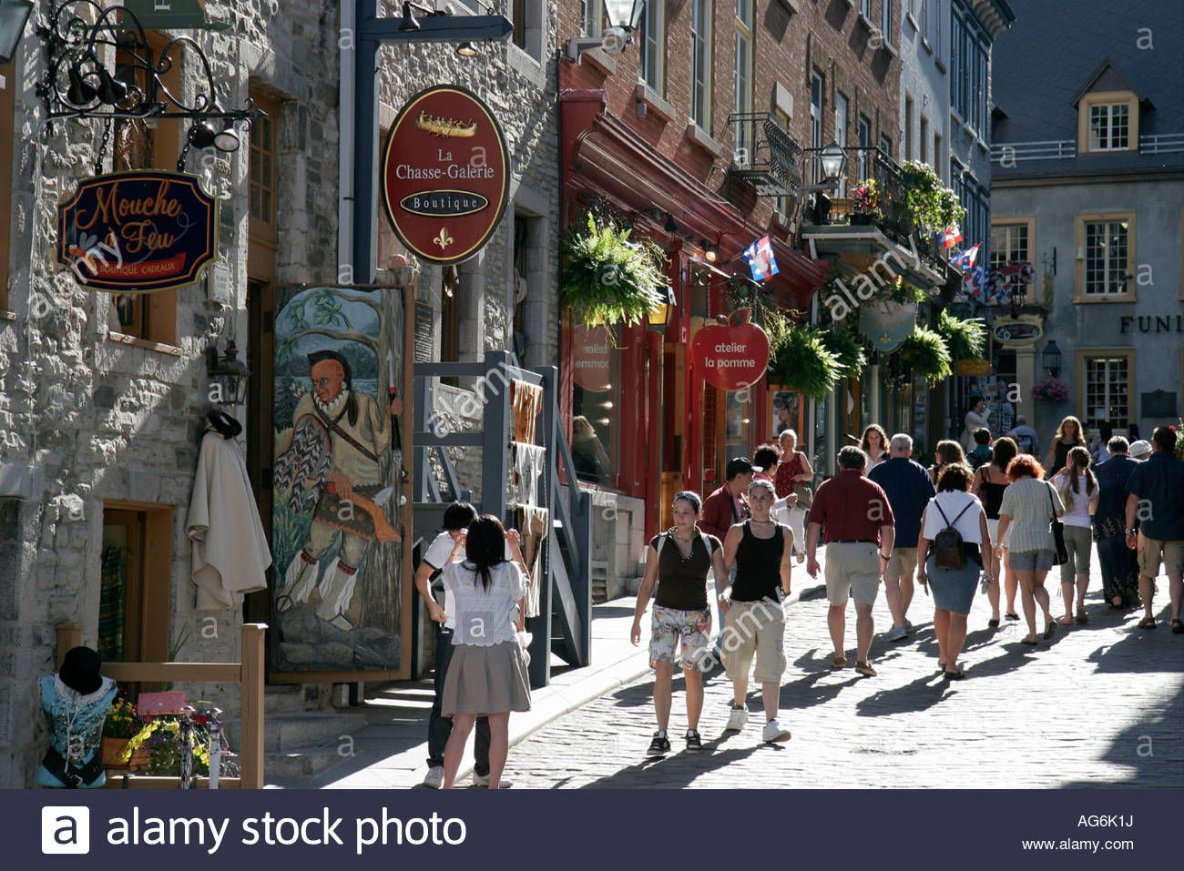 Quebec City Canada Lower Town Rue du Porche souvenir stores boutiques Stock Photo, Royalty Free