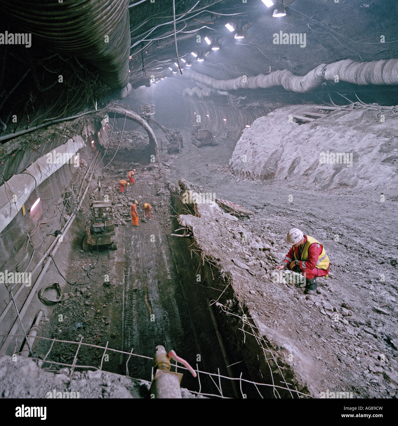 A Channel Tunnel engineer monitors progress during the construction
