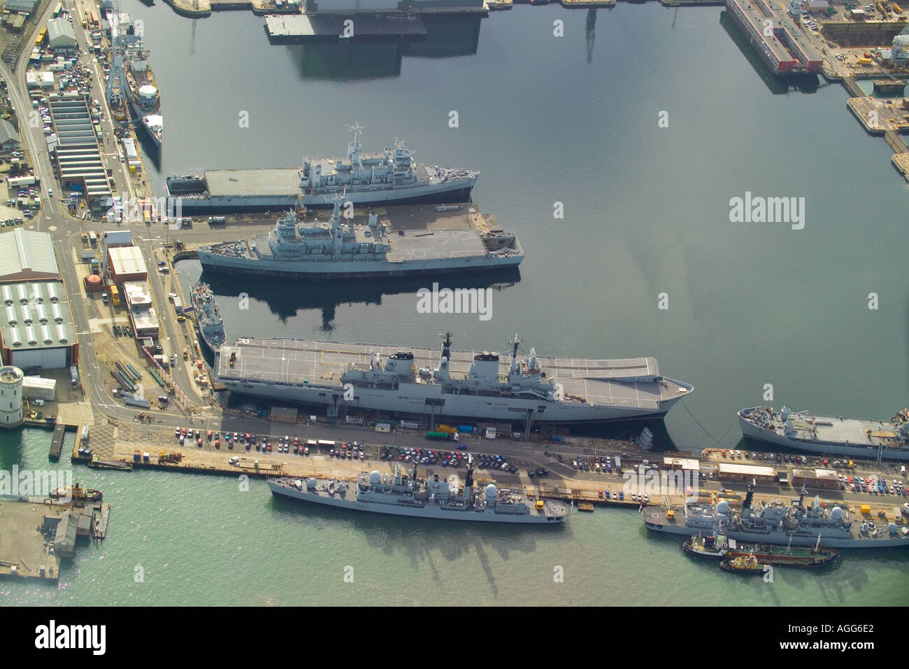 Aerial view of Royal Navy Ships in Harbour Stock Photo, Royalty Free