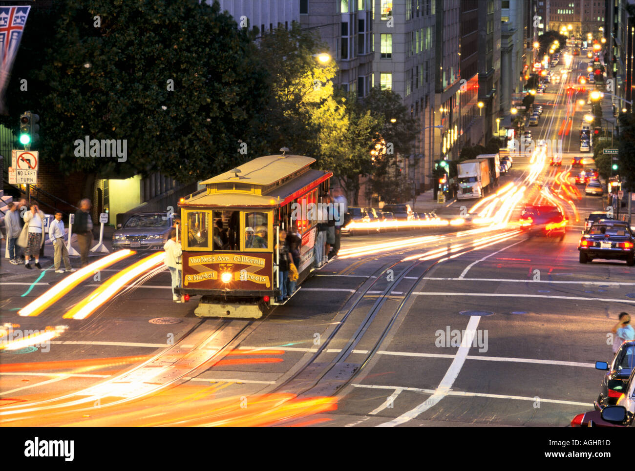 San Francisco, CA, USA, Financial District, cable car on California Stock Photo ...
