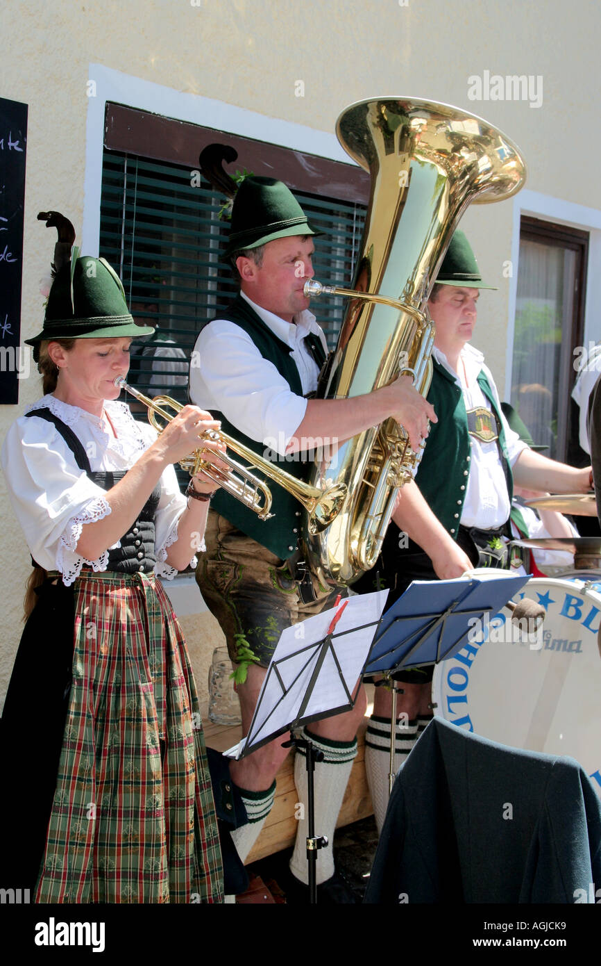 Musicians in a Bavarian Brass Band Bavaria Germany Stock Photo, Royalty