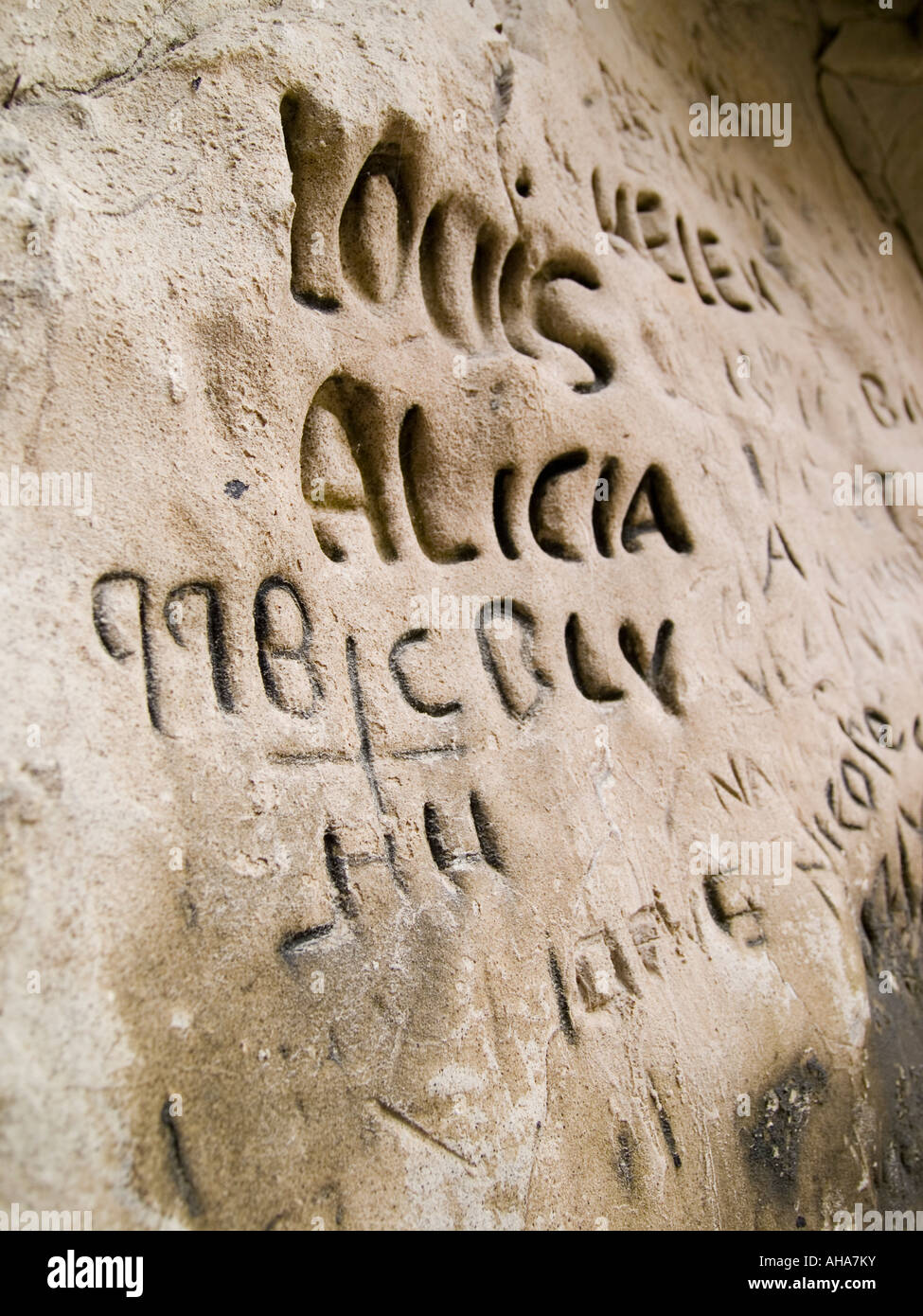 Names Carved Into The Stone Stock Photo Alamy