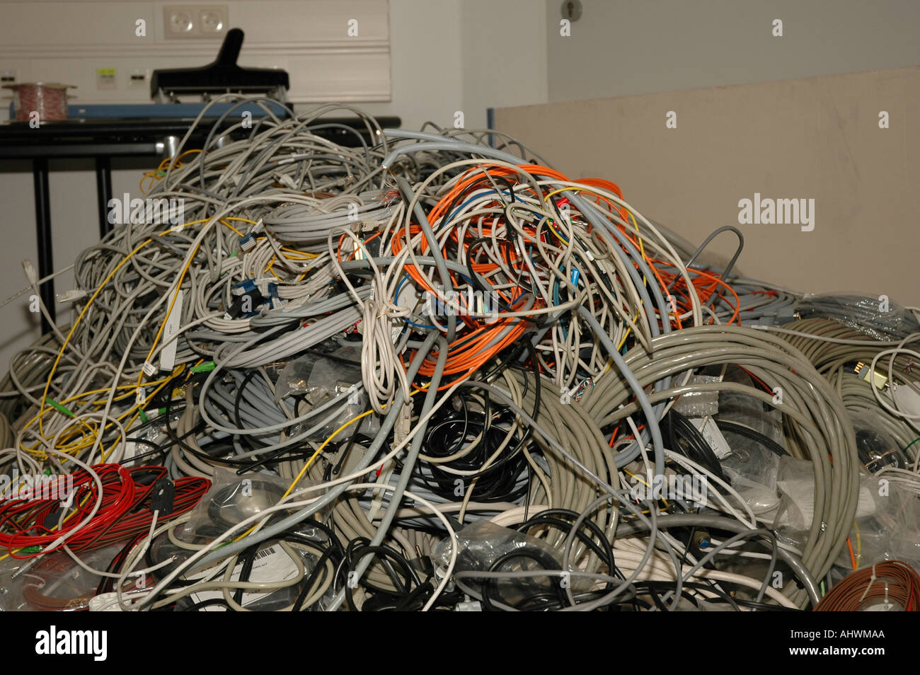 Pile of discarded cables to be recycled Stock Photo