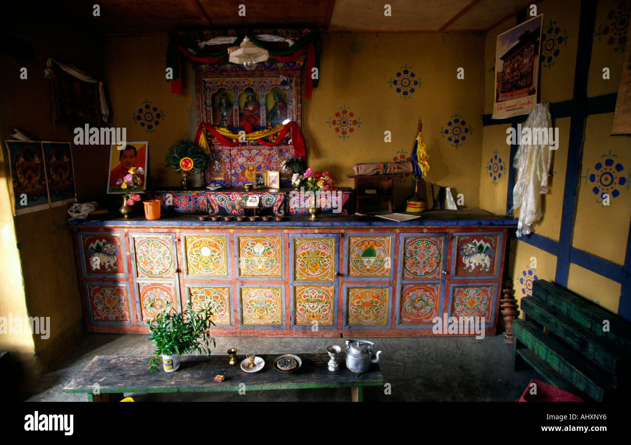 Bhutan Paro Religion Buddhism household prayer room Stock Photo