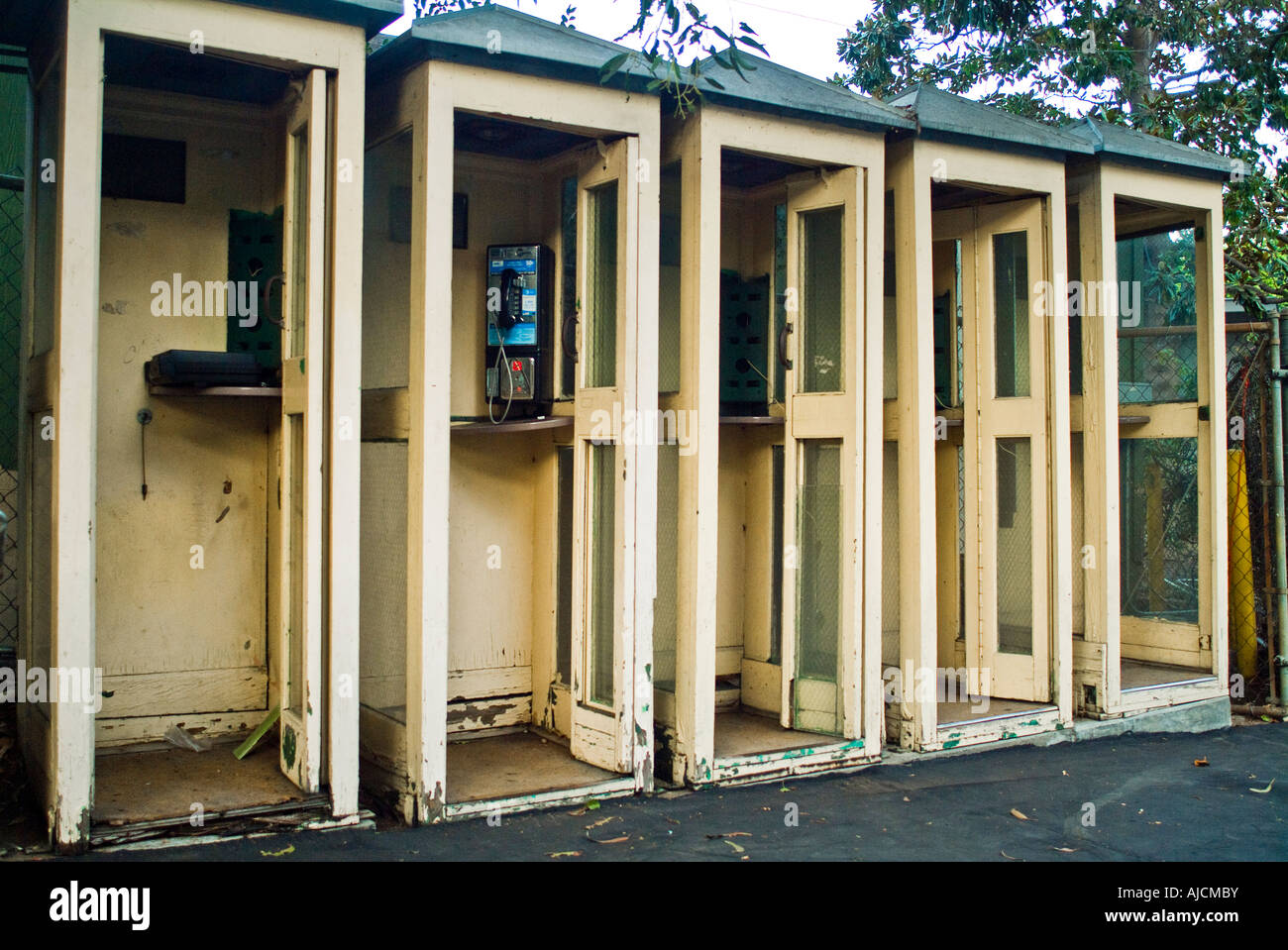 Old fashioned outdoor wooden telephone booths Stock Photo, Royalty Free Image 14695886 Alamy
