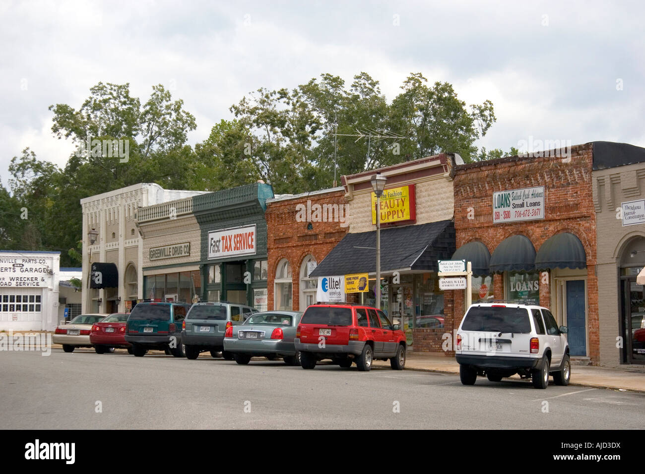 Storefronts in the small town of Greenville Stock Photo